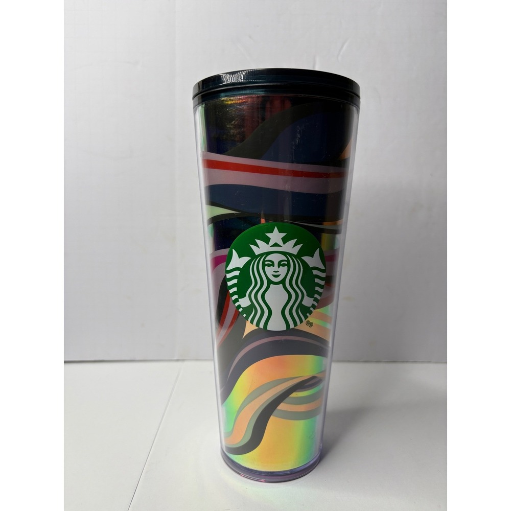 Starbucks 24oz Iridescent Psychedelic‎ Wave Cold Cup Tumbler Venti Holographic